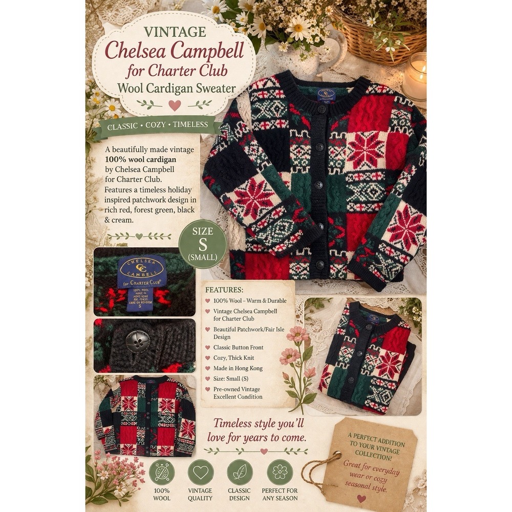 Chelsea Campbell Charter Club Sweater Womens Sm Cottagecore Granny  Cardigan